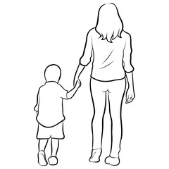 Mother and Kid Line Drawing.
