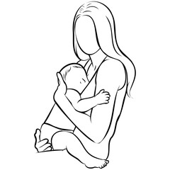 Mother and Kid Line Drawing.