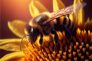 Bumble bee pollinating a flower , generative as 