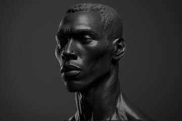 Afro American man portrait, monochrome black on black. AI generated image