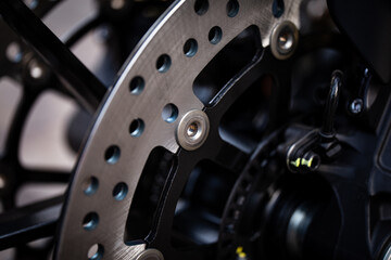 metal motorcycle brake system close-up. motorcycle details