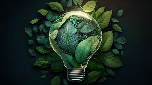Eco-friendly light bulb, Renewable Energy and Sustainable Living concept with Generative AI.