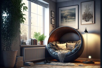 a cozy reading corner with adequate lighting and lights, an excellent place for reading and a bit of relaxation