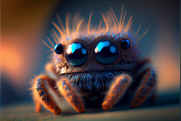 Close up of a jumping spiders face generative ai