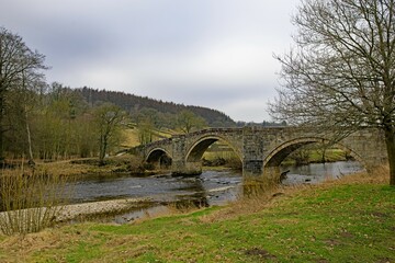 Fototapeta na wymiar Barden bridge over the River Wharfe, in North Yorkshire.