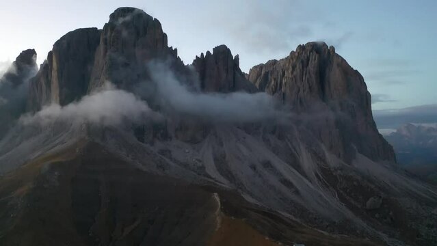 Aerial video of Monte Re Gosla in the Italian Dolomites (Passo Gio)