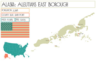 Large and detailed map of Aleutians East Borough in Alaska, USA.
