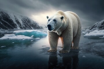 Obraz na płótnie Canvas The Beautiful Polar Bear Exploring the Icy Wonderland of Snow Generative AI