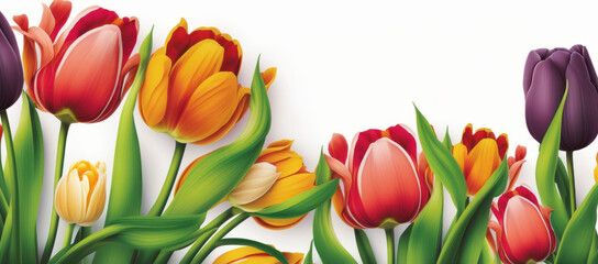 Tulip border on white background as digital illustration (Generative AI)