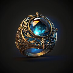 Fantasy ring, magic jewelry for witch or wizard. Ai art. Game icon