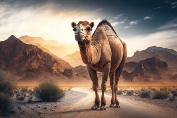 The Mesmerizing Magnificence of a Camel in the Desert Generative AI