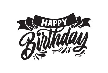 Happy birthday hand lettering typography design. Illustration sign birthday with ribbon.