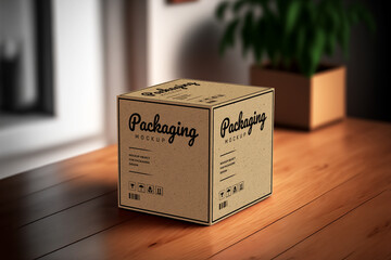 Product cubic box mockup - Realistic brown carton package with copy space.