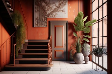 Entrance and Hallway interior with stylish furniture and accessories Interior Design 3d Illustration Created by Generative AI