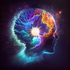Journey Through the Mind: Explore the Universe Inside the Glowing Brain with Vibrant Colors and a Glowing Pineal Gland