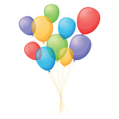 Bundle of colorful flying helium balloons. Vector isolated cartoon illustration.