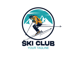 vector set of skiing logos, emblems and design elements
