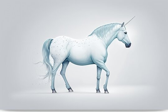 Illustration of a single unicorn against a white background. Generative AI