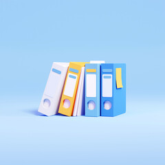 3d Render of Binders Standing in a Raw. Office Icon Isolated on Sky Blue Background