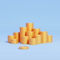 3d Render of Pile of Golden Coins on Blue Background
