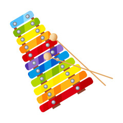 xylophone music instrument icon. Colorful design of kid musical toy with rainbow colors. Childhood educational and mental playing. Birthday gift. Flat vector illustration isolated on white background