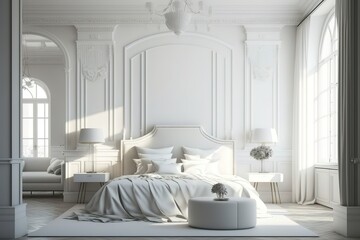 Luxury white master bedroom interior - 3d render