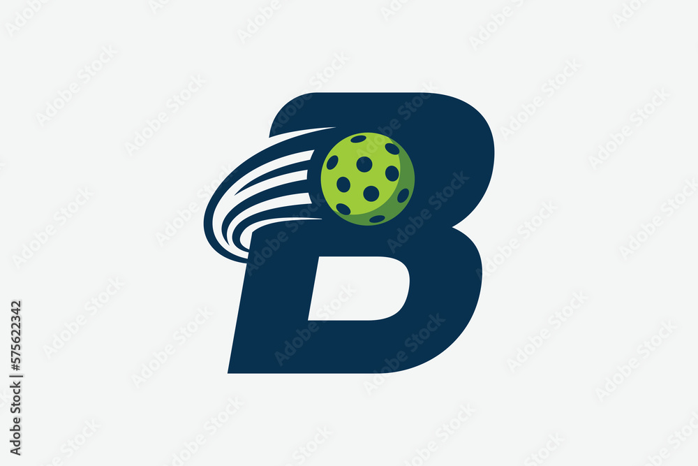 Wall mural pickleball logo with a combination of letter b and a moving ball for any business especially pickleb