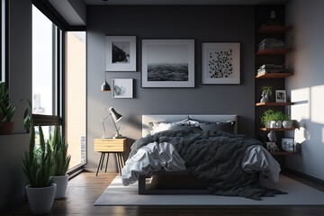 Fototapeta na wymiar Modern bedroom, render 3d