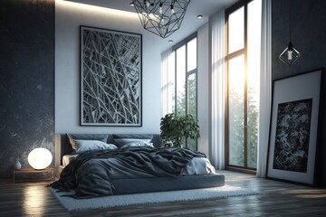 Modern bedroom, render 3d