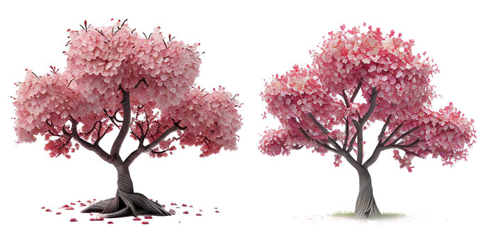 Pink sakura tree blooming isolated on white background, image ai generate
