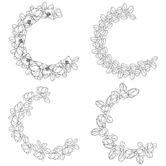 spring painted wreaths of flower , colouring book