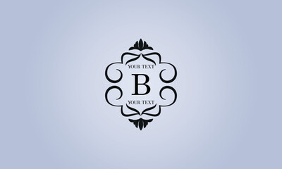 Exquisite logo with the letter B in the center (sign, symbol, emblem, ornament). Modern vector monogram with a place for text.