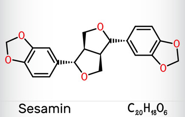 Sesamin molecule. It is natural product, lignan isolated from sesame oil. Skeletal chemical formula