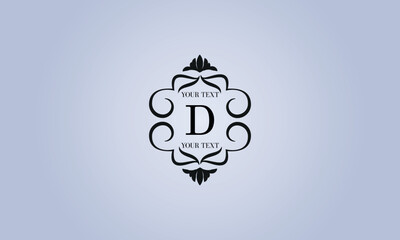Exquisite logo with the letter D in the center (sign, symbol, emblem, ornament). Modern vector monogram with a place for text.