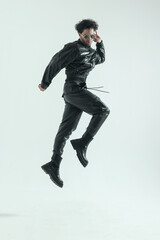 casual man jumping and dancing with dynamic moves