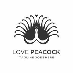 silhouette of love and peacock. eps 10 vector design template