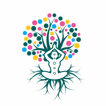 Yoga logo concept with abstract image of a person sitting in lotus position. modern design template