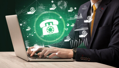 Business hand working on laptop, successful business concept