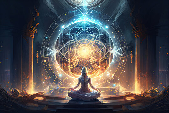 Illustration of esoteric meditation and enlightenment concepts