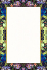 frame with flowers and leaves on a white background