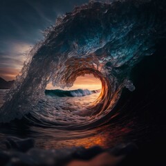 Sunset waves. AI Generated