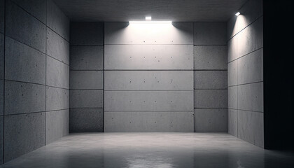 empty room with concrete wall and harsh lighting, Generative AI