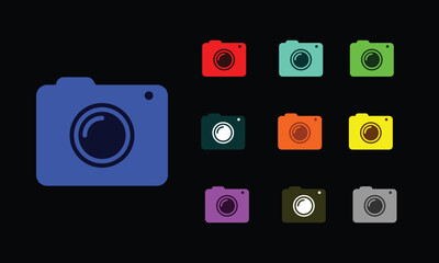 photo camera icon. Glowing camera sign, outline photo shooting pictogram
