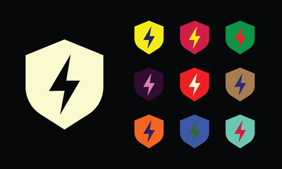 Electric shield icon. Glowing  shield with lightning sign, outline charge pictogram.


