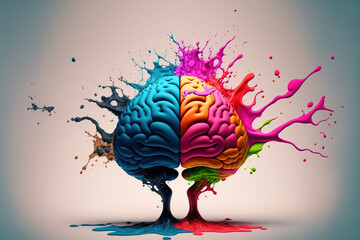 A genius human brain abstract painting art with creative watercolor splash showing concept of psychology inspiration creativity emotion and wisdom . Admirable Generative AI image . - obrazy, fototapety, plakaty
