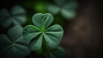 Saint Patrick's Day Single Clover Background of Space for Text. Generative AI.