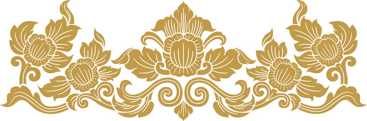 Gold lotus art and flower style asian art luxury buddhism temple element and background pattern png file for decoration