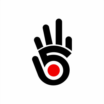 Hand illustration logo design with five fingers and circle on palm.