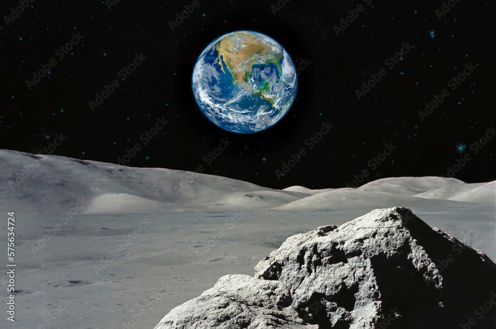 Wall mural planet earth as seen from surface of the moon. elements of this image furnished by nasa.