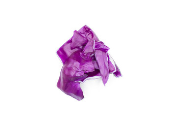 Purple or red cabbage leaves isolated on a white background. Top view, flat lay.